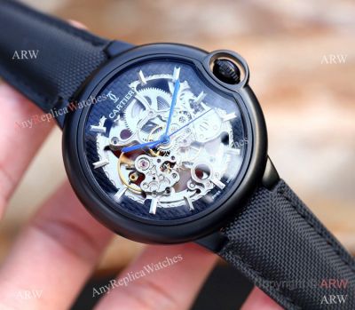 New Replica Cartier Ballon Bleu Skeleton Black Steel Watch